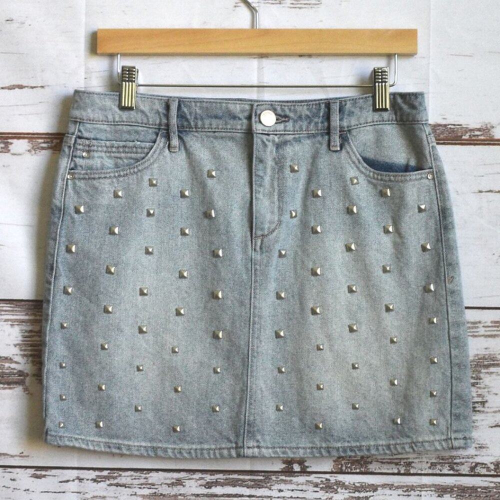 SKINNY GIRL JEANS Women's 100% Cotton Silver Studded Mini Skirt Size 27